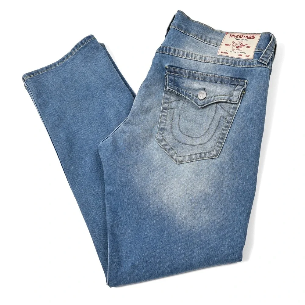 True Religion‎ Ricky Jeans Mens 38 (40x33) Blue Relaxed Straight Western Flaps